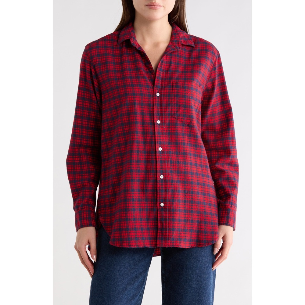 Frank & Eileen Joedy Boyfriend Red Navy Plaid Flannel Button Up Shirt Small